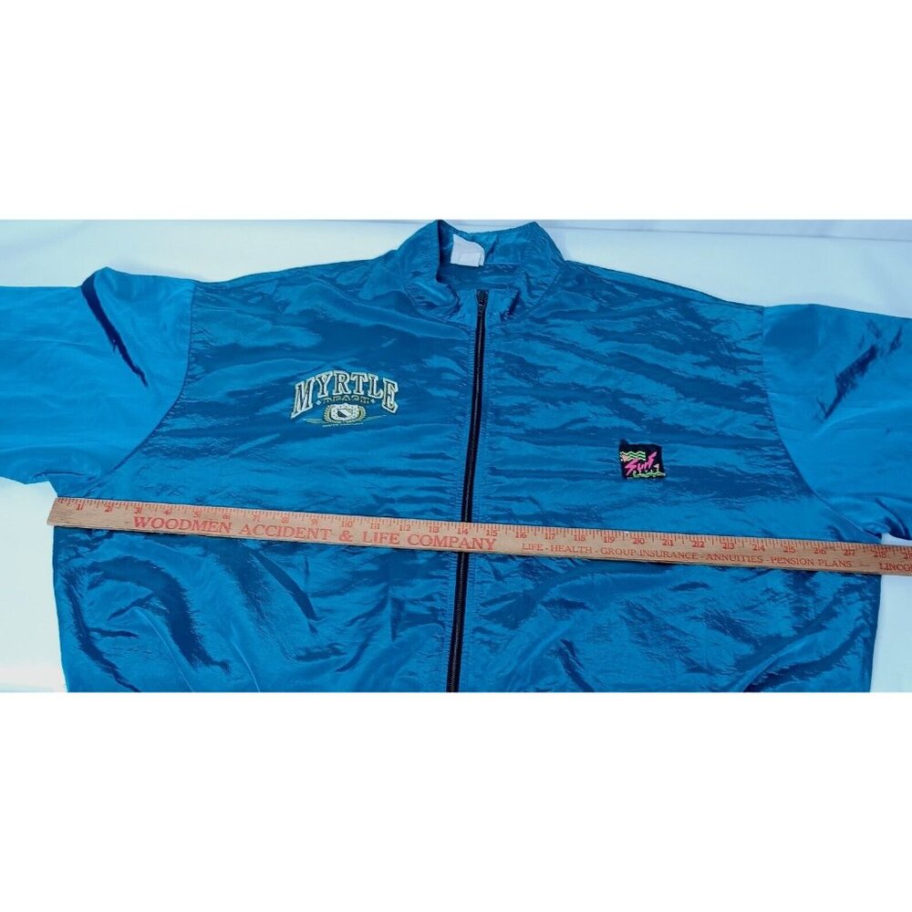 Surf Style Windbreaker Jacket 1 Size Myrtle Beach Chevy Pickup Blue Vintage Zip - Picture 7 of 14